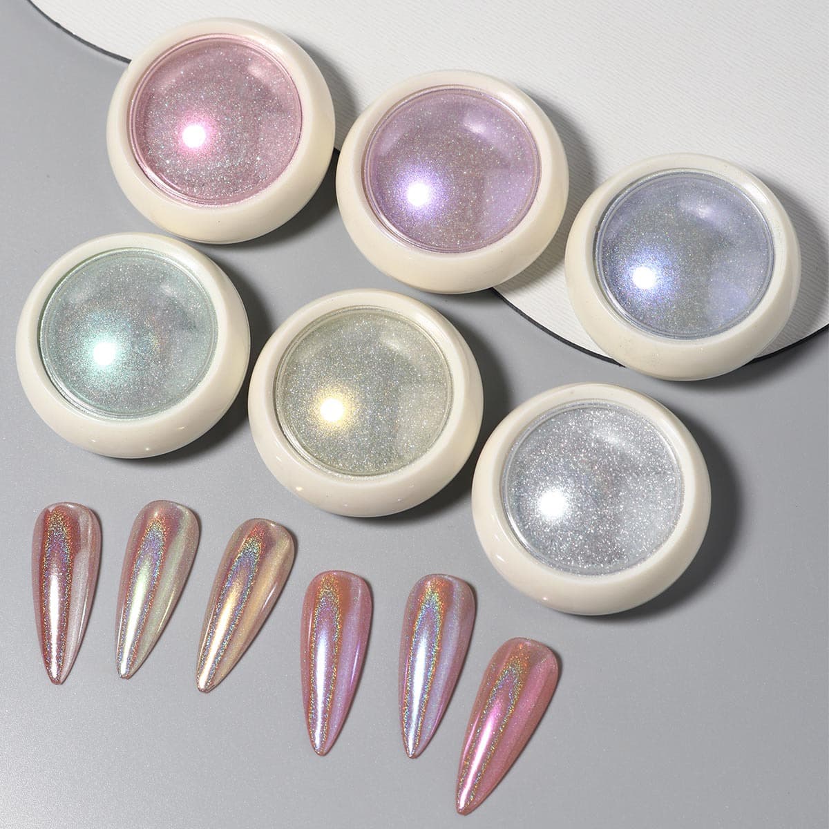 New Cross-Border Nail Glitter Powder 6 Colors Laser Aurora Mermaid Fairy Flowing Light Fine Glitter Powder Bottled Nail Glitter