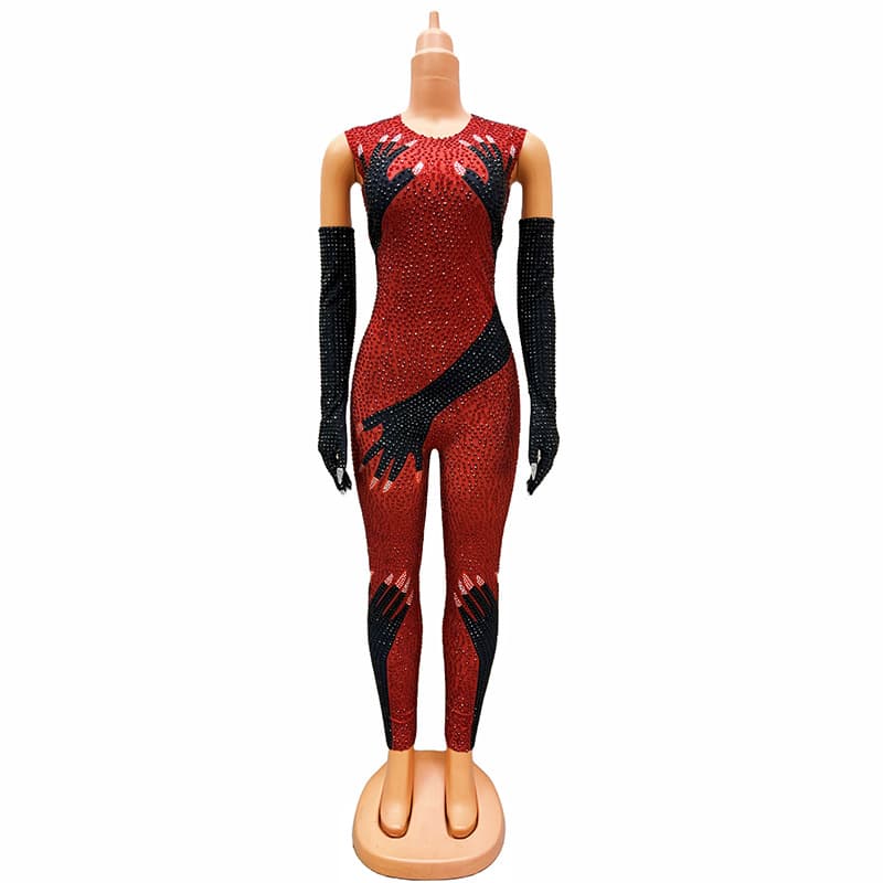 Halloween Party Dress Atmosphere Costume Black Handprint Design Slim Fit Bodysuit Jumpsuit