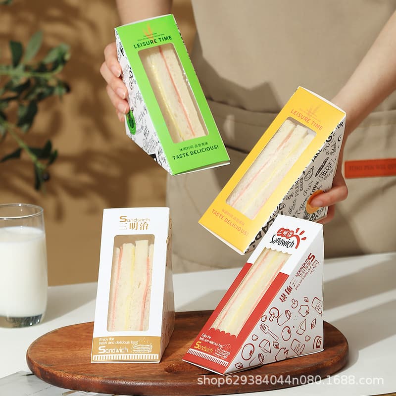 Sandwich Packaging Box Triangular Transparent Thickened Box Sandwich Window Bread Food Takeout Bag Paper