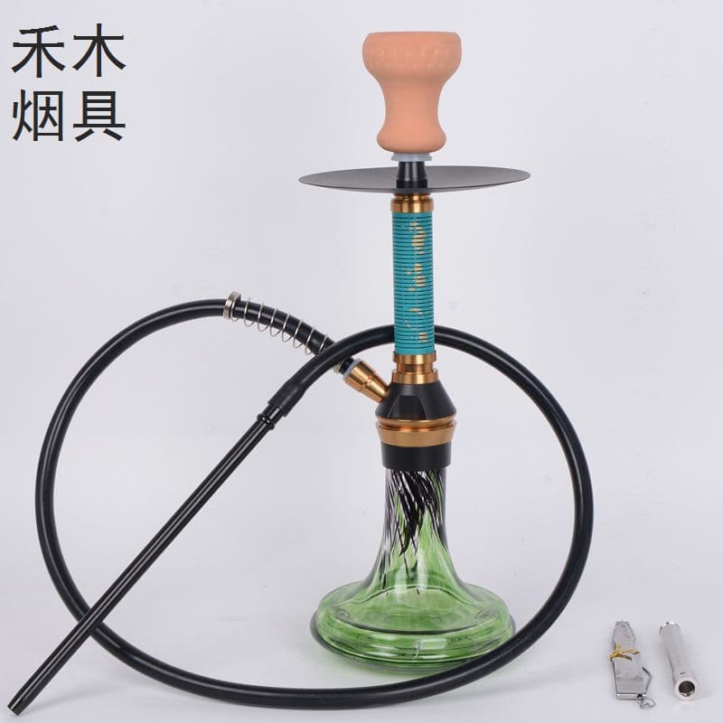 Cross-border e-commerce hookah factory small aluminum alloy single tube silicone tube hookah glass pot set shisha