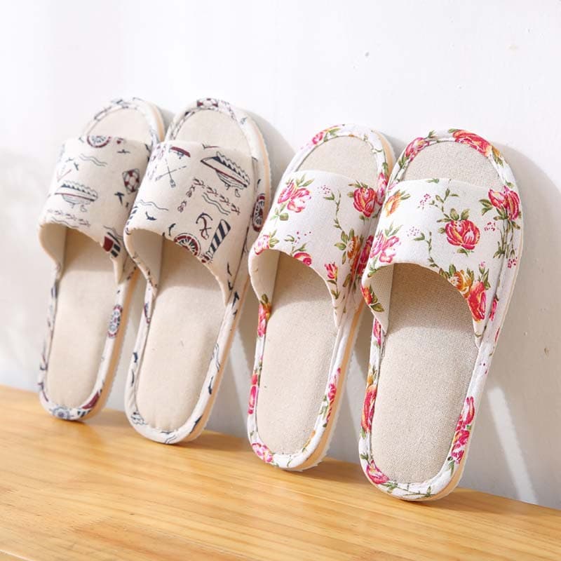 Summer linen slippers for women, pastoral style, home, indoor, foam sole, couple's linen, women's travel, cotton and linen slippers