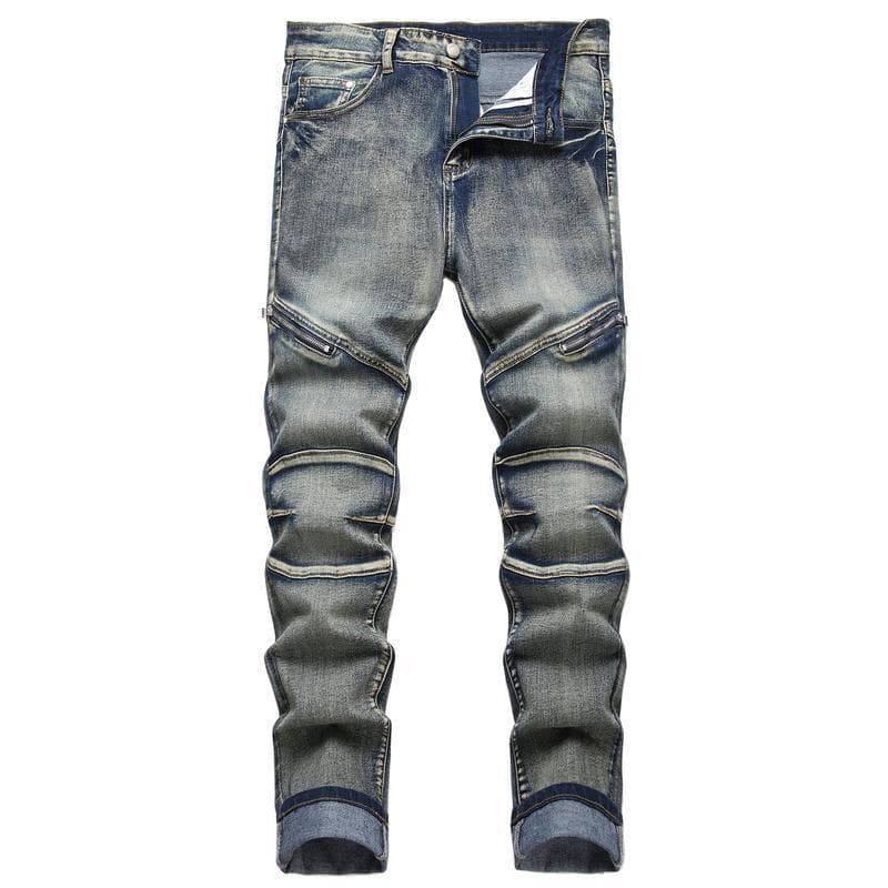 A9882 Drop Shipping AliExpress Amazon Cross-border New Men's Jeans Men's Motorcycle Zipper Decoration