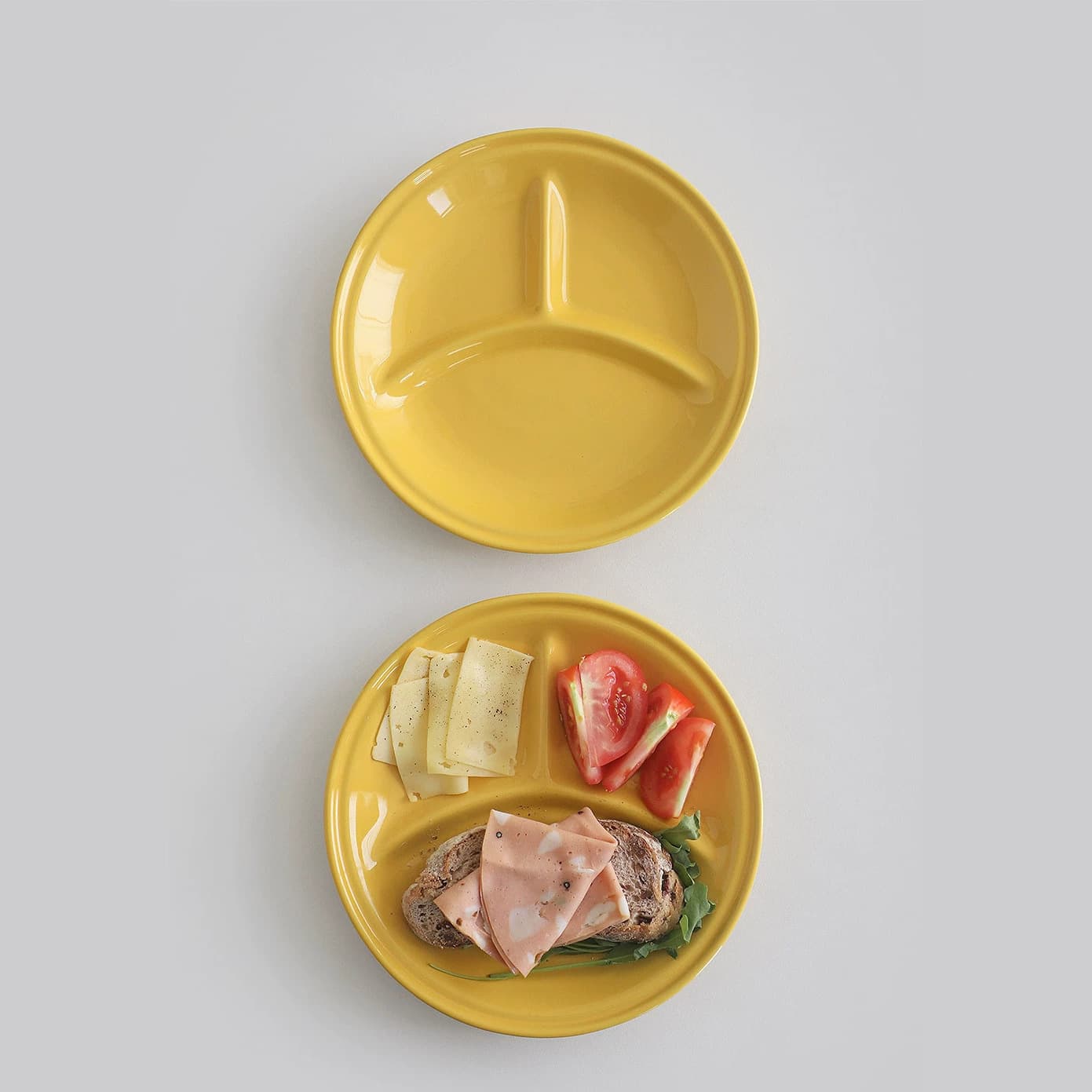 Cream Yellow Three-Compartment Ceramic Plate, Home Breakfast Plate, Hotel Dessert Appetizer Plate, Single-Serve Western Dinner Plate