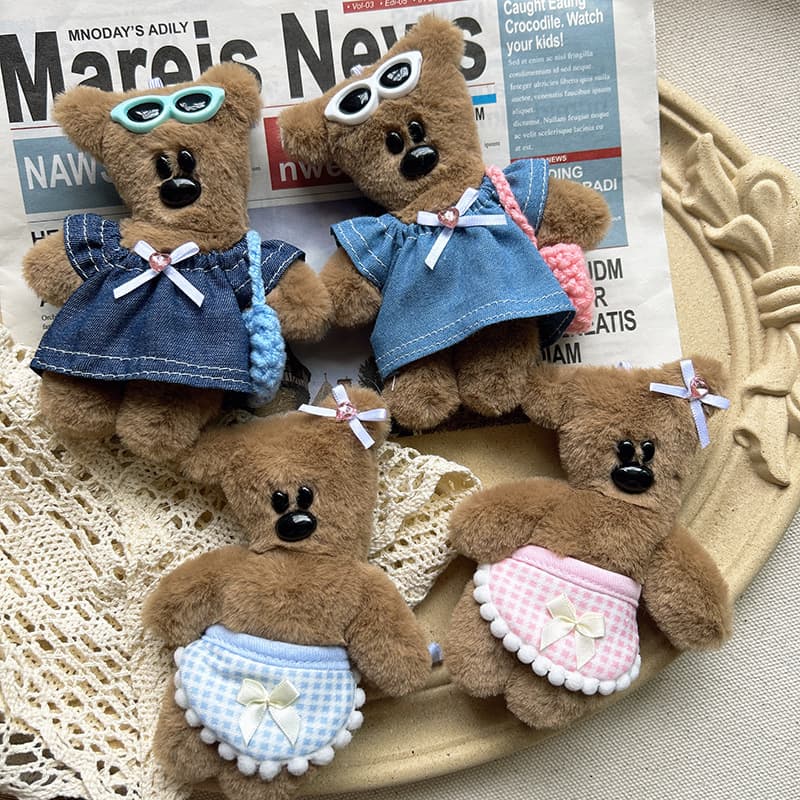 Super Fashionable Denim dress Bean Bear Cute Soft Cute Squeaking Bear Plush Pendant Bag Pendant for Gift Giving Women