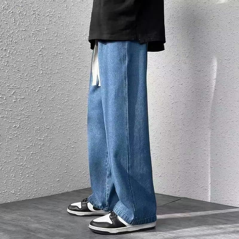 Blue jeans men's straight-leg loose wide-leg casual trousers spring and autumn trendy brand large size Korean style trendy dad pants