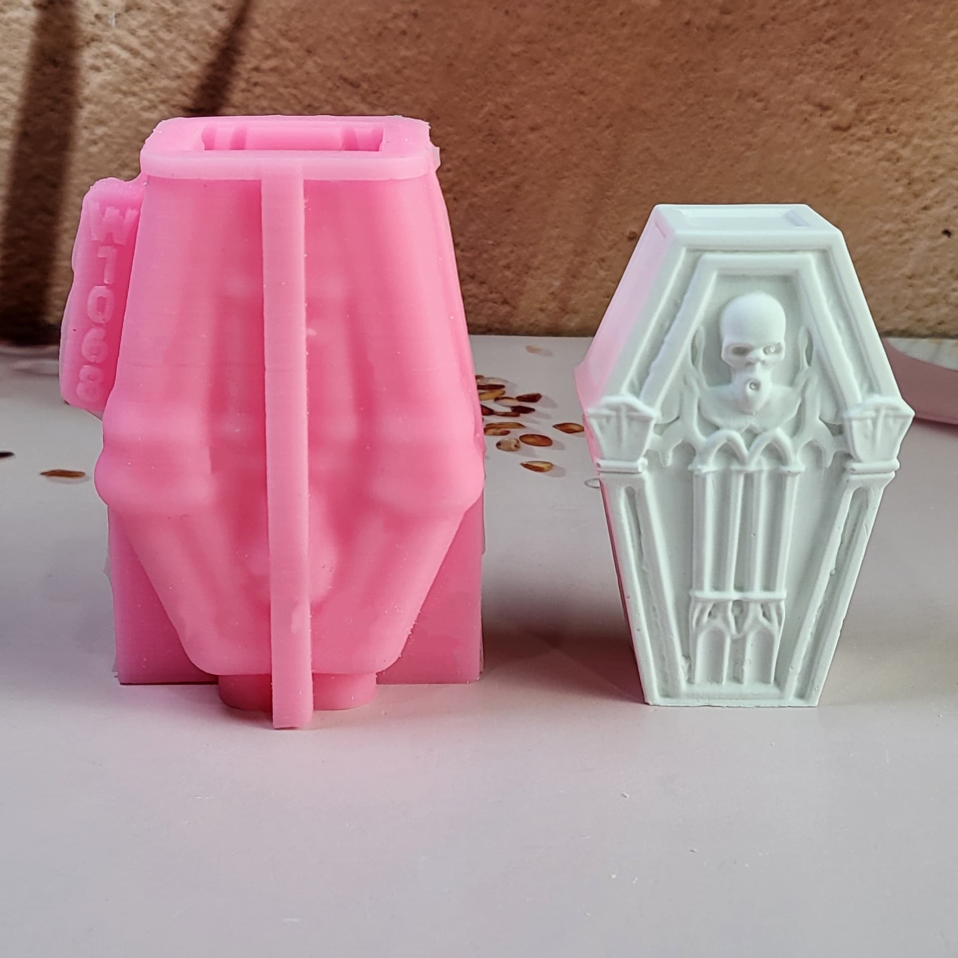 Coffin Decoration Candle Plaster DIY Plaster Ornament Candle Holder Silicone Mold W1068