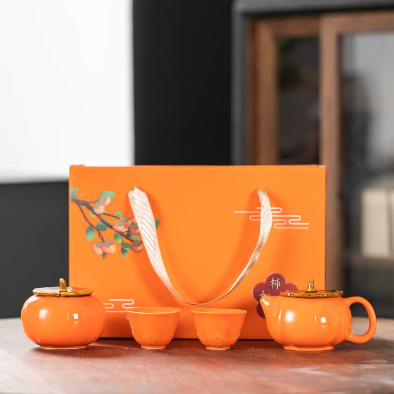 Persimmon Wishing Kung Fu Tea Set Tea Canister Airtight Jar Candy Jar Corporate Event Opening Business LOGO Gift