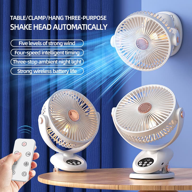 Factory Direct New USB Charging Smart Timer Clip Fan with LED Light Oscillating Desktop Fan for Cross-border Export
