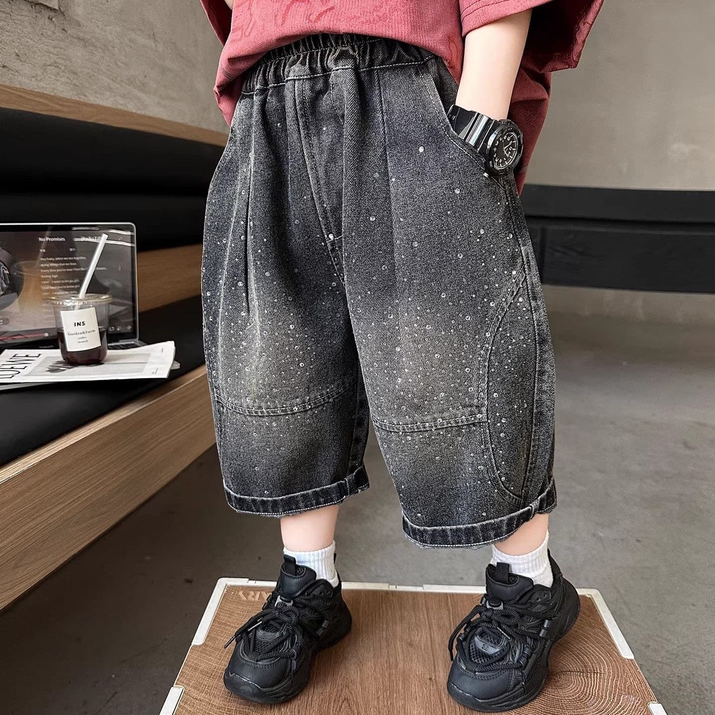Boys Summer Rhinestone Jeans 2026 New Stylish Casual Long Pants for Toddlers Kids Versatile Summer Bottoms