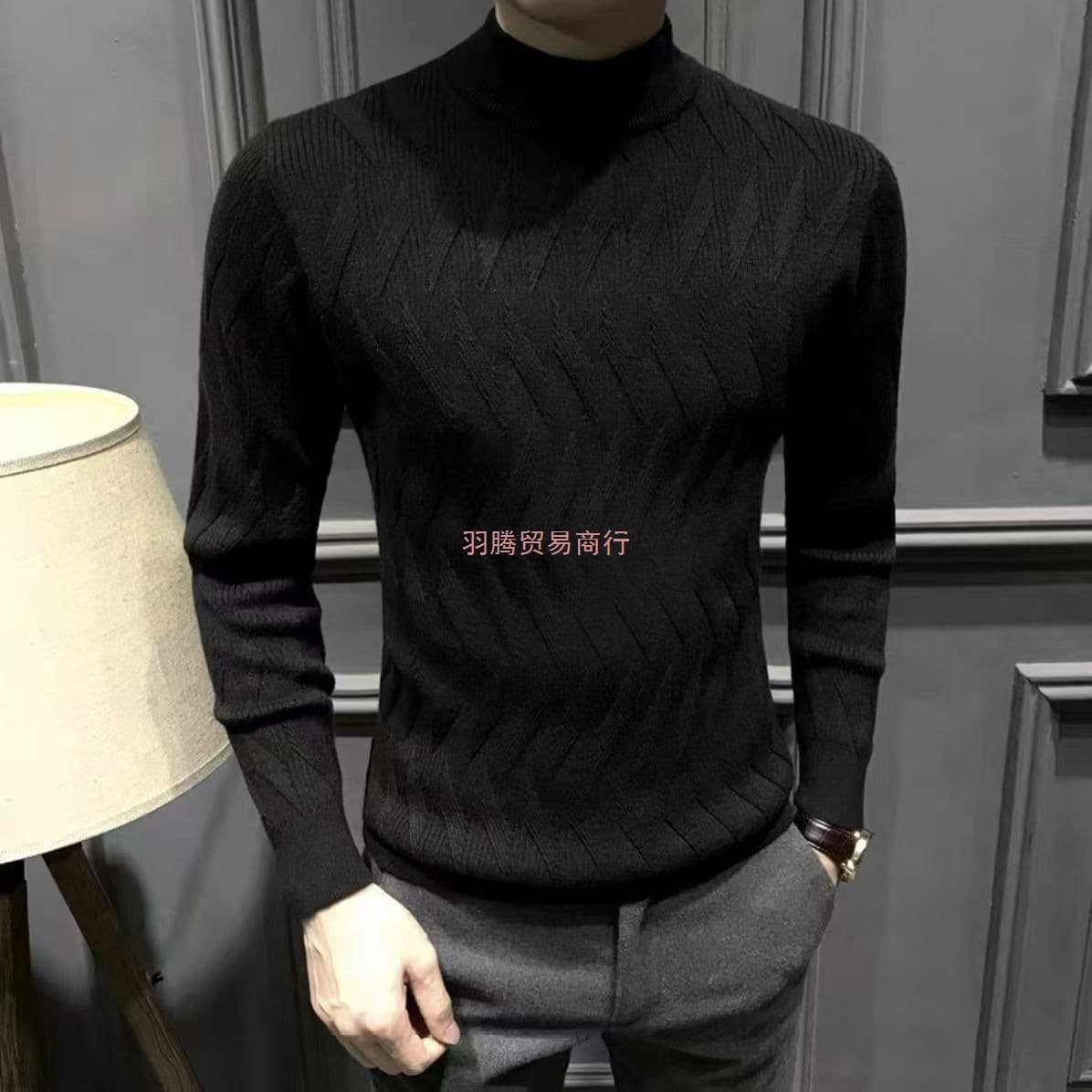 High-End Youth Autumn/Winter Medium Collar New Arrival Men's Base Layer Slim Fit Knitwear, Trendy Sweater with Rogue Handsome Personality Twist Pattern