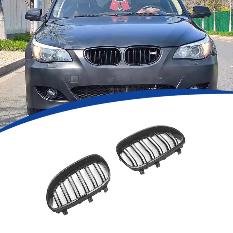 For 2004-2009 BMW 5 Series E60 Dual-Line Gloss Black Grille, OEM Replacement
