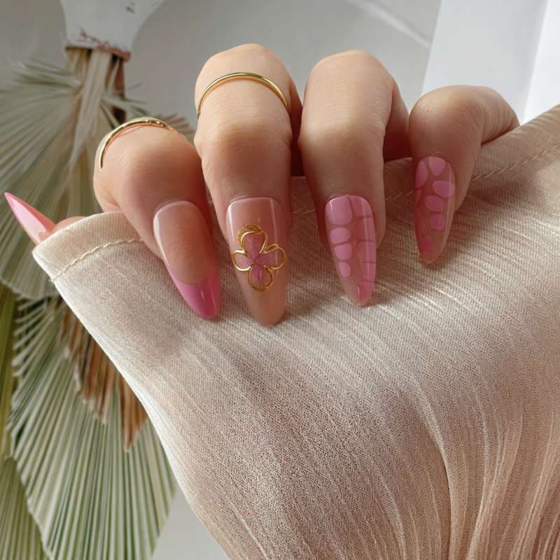 Spring and Summer 24 Pieces of 3D Gum Dropping Almond Pressing Nail New Technology Wearing Nail Pieces Natural Textness Sizzy Gradient