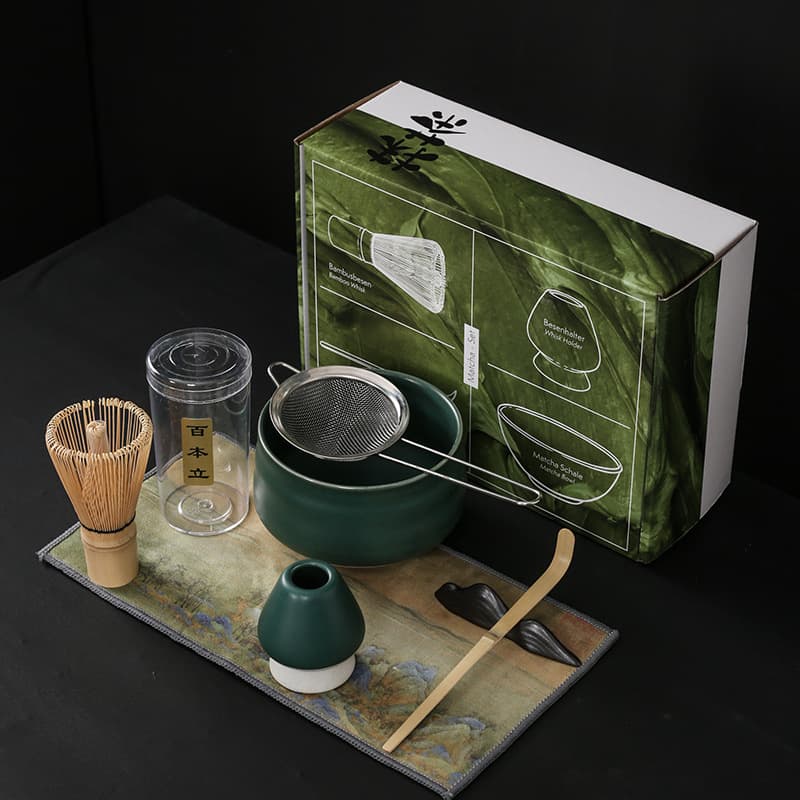 Japanese matcha bamboo whisk, Song dynasty tea whisking tool, tea ceremony matcha stirring brush, tea whisk stand with cover