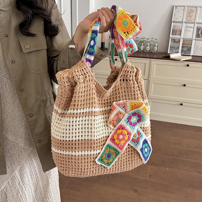 Cross-border knitted bag women's bag Korean style relaxed holiday style shoulder bag versatile fashion summer beach bag
