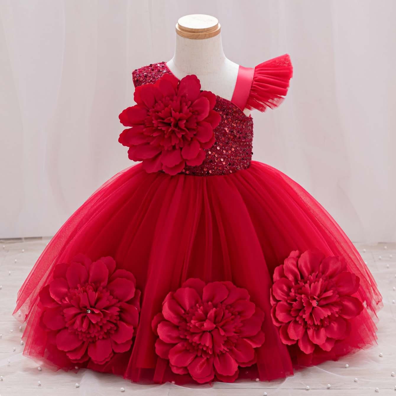 European and American Children's Tulle Flower Princess Dress, Toddler Birthday Gown, Piano Performance Dress, Children's Gown