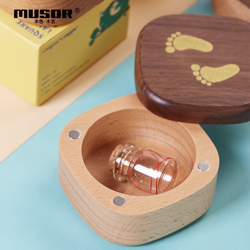 Customized Deciduous Tooth Box Wooden Cartoon Fetal Hair Storage Box Cross-Border Baby Fetal Hair Commemorative Box Baby Deciduous Tooth Collection Box