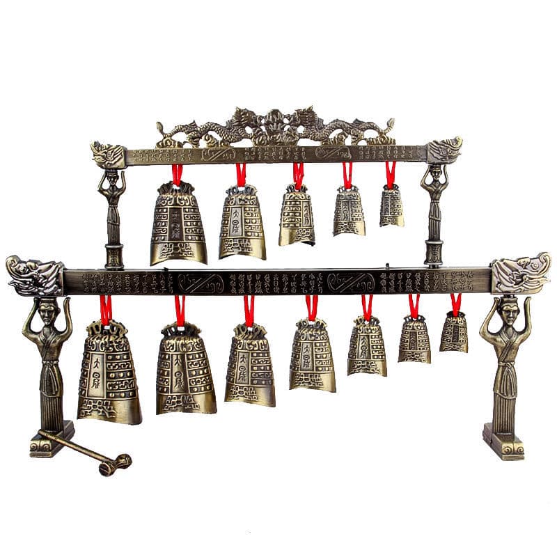 Chinese Alloy Musical Instrument Antique Double-Row Chime Model Ornament Craft Wedding Film Prop