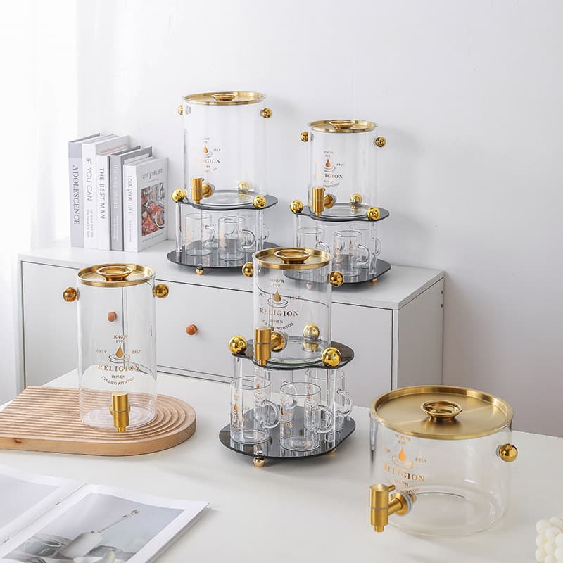 Glass Cold Water Dispenser with Faucet Beverage Juice Dispenser High Temperature Resistant Explosion-Proof Light Luxury Restaurant Home Use Water Pitcher Flower Tea Pot