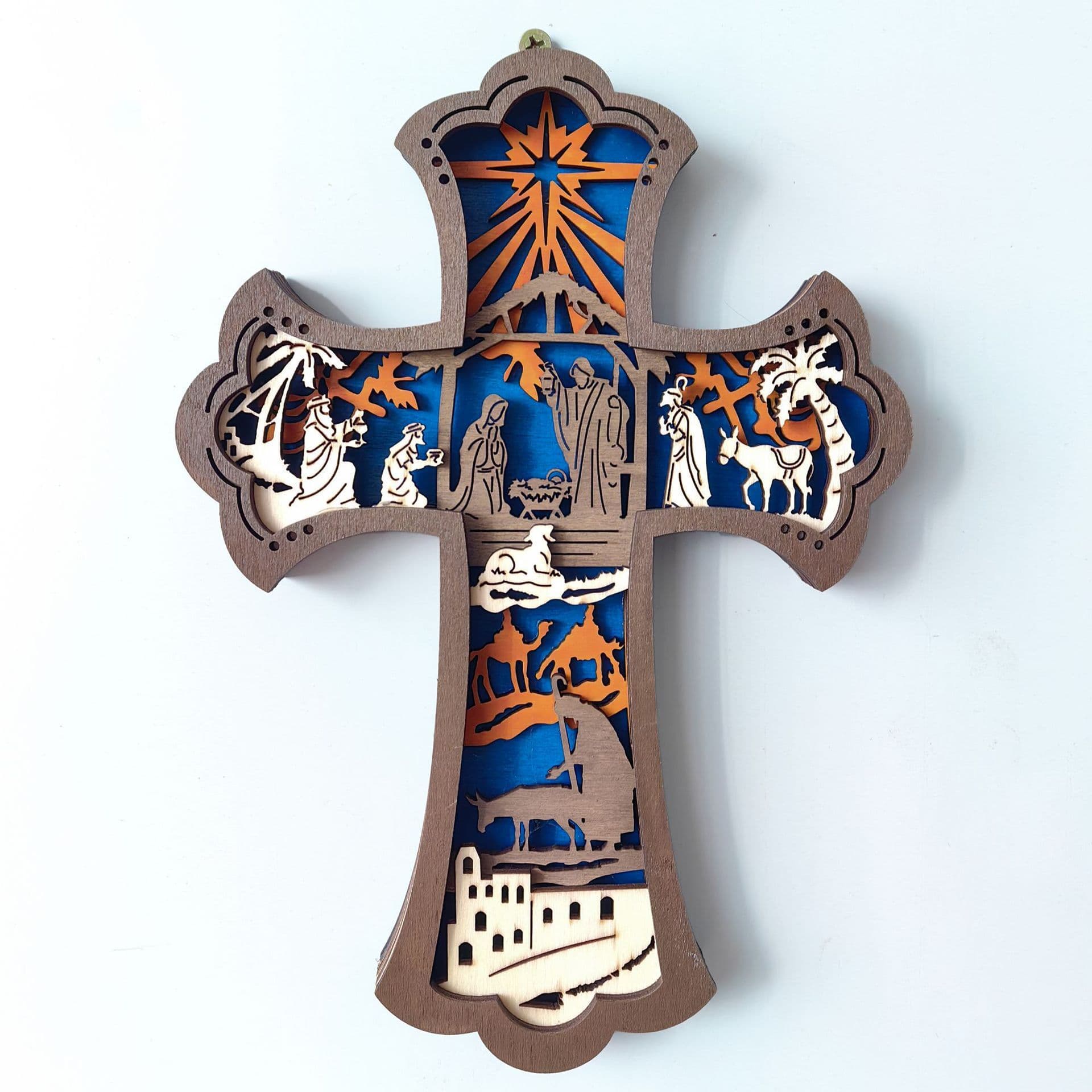 Cross-Border Best-Selling New Christmas Wooden Cross Pendant Home Christmas Tree Window Church Decoration Hanging Ornament