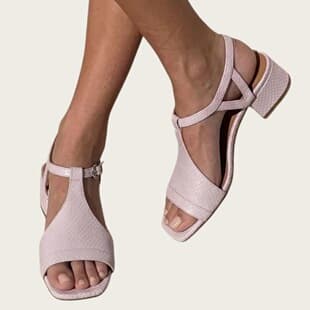 2025 Summer LAZADA Export Model Mid-Heel Women's Shoes 40-43 Large Size Square Toe Open Toe T-Strap Buckle Sandals
