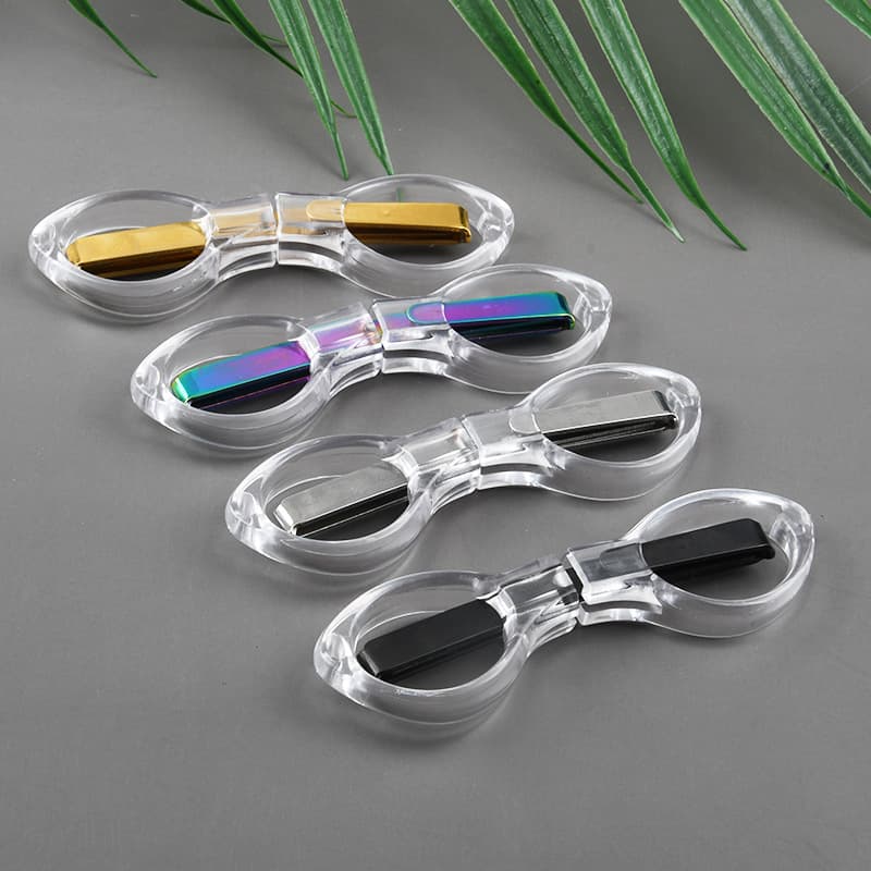 Transparent Plastic Handle Mini Folding Scissors, Stainless Steel 8-Shaped Eyeglass Scissors, Fishing Colorful Titanium Fishing Line Scissors, Custom Logo