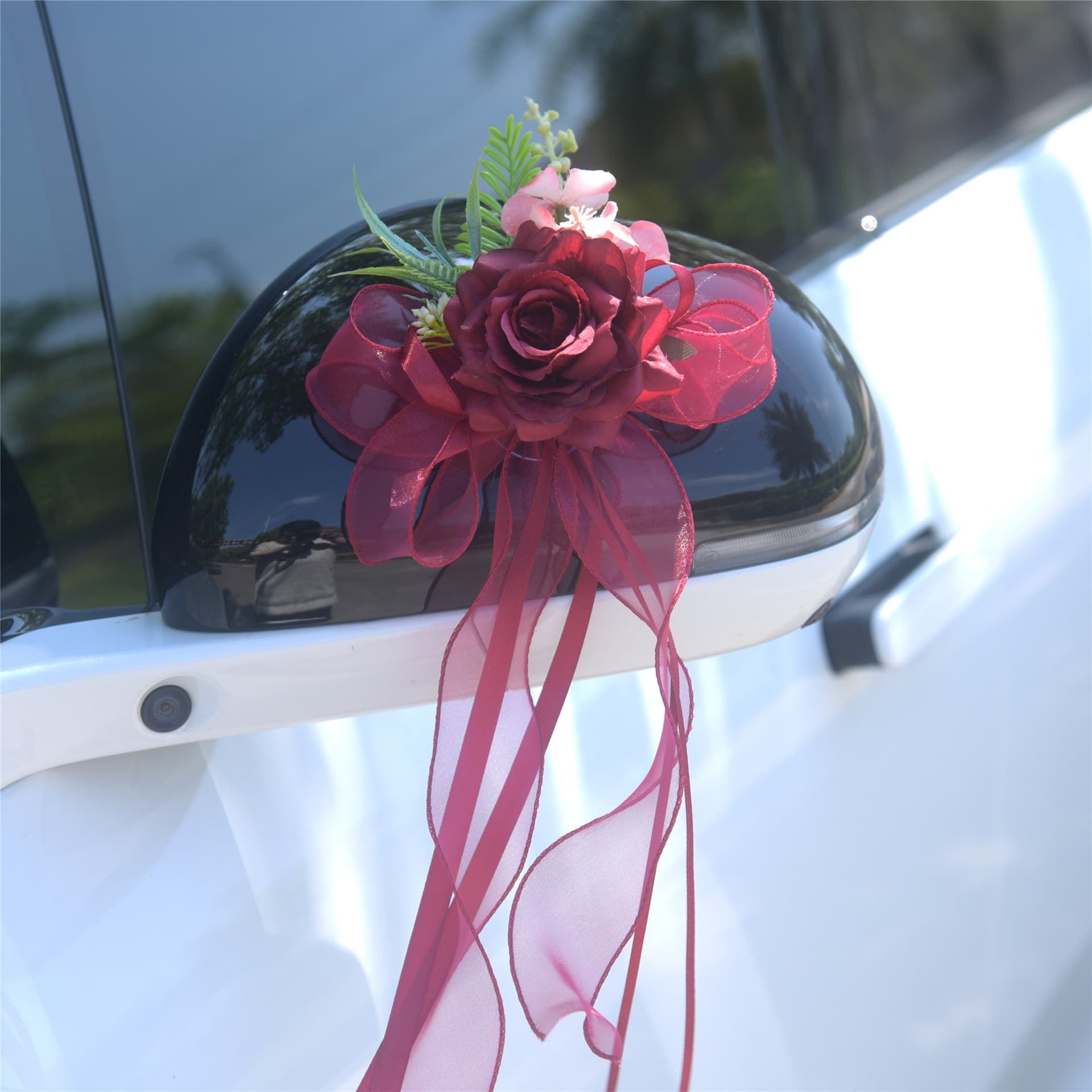 290 Wedding Car Decoration Bow with Artificial Flowers, Rearview Mirror Door Handle Wedding Fleet Decoration Rose Wedding Supplies