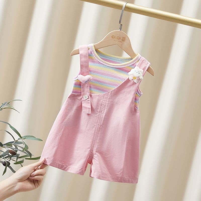 Girls Overalls Set Summer 2026 New, Thin Summer Outfit for Toddlers, Two-Piece Set