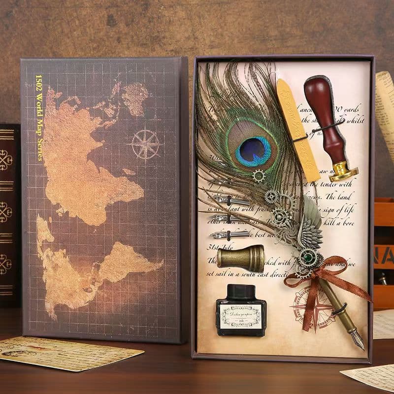New Peacock Feather Pen Peacock Feather Fountain Pen Set Peacock Gear Feather Pen Set Mechanical Quill Pen
