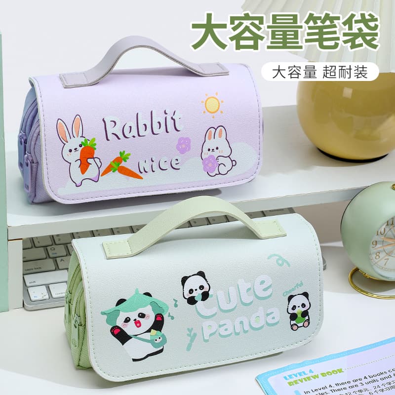 Cartoon flip-top pencil bag ins high-looking pencil bag primary school student style stain-resistant large-capacity multi-layer pencil case