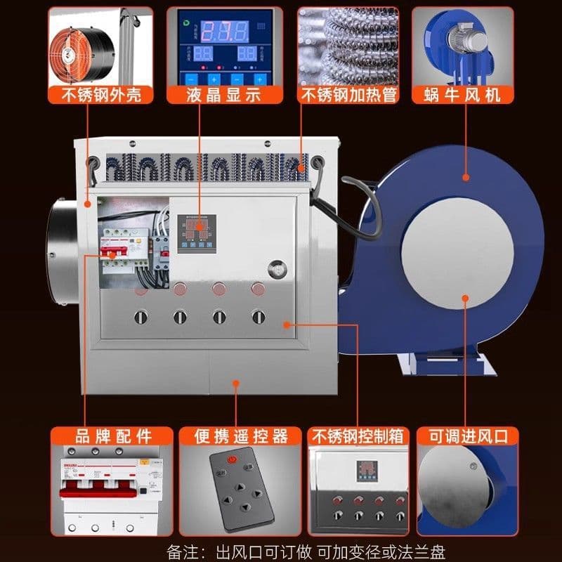 Industrial Drying Hot Air Blower for Food, Noodles, Spices, Grain, Paint Baking, Medicinal Materials, Wood, Tea, High-Temperature Electric Heater