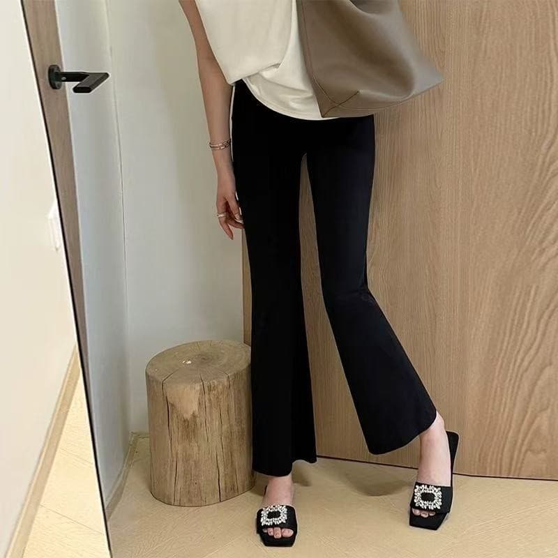 Black casual bell-bottom pants for women 2026 summer new thin slim high-waisted drape pants for small people with breast skin and boot-cut pants