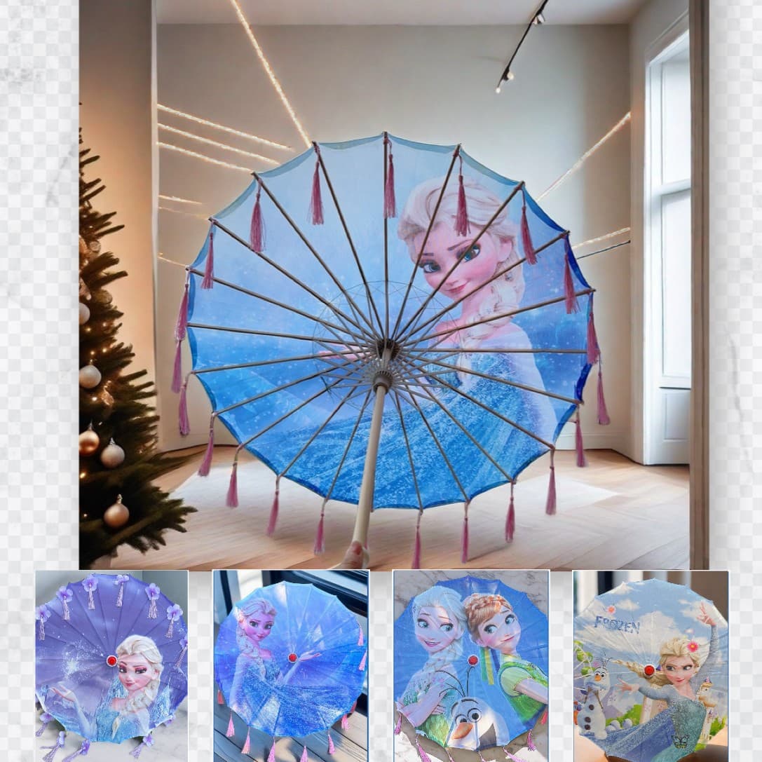 Medium 70cm children's vintage Elsa princess cartoon oil-paper umbrella, Hanfu dance photo craft umbrella