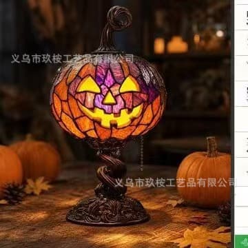 Cross-border Halloween Pumpkin Light Resin Figurine Creative Desktop Decoration Painted Pumpkin Lantern Holiday Gift