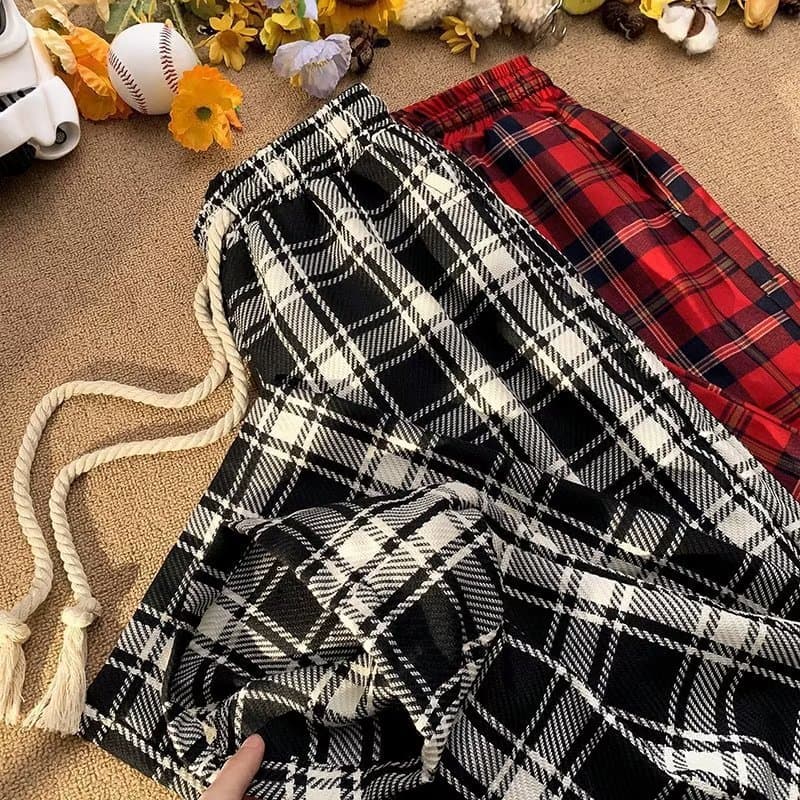 Casual Plaid Pants Men Women Spring Autumn Vintage Straight Leg Loose Fit Trousers Wide Leg Pants Polyester Fiber