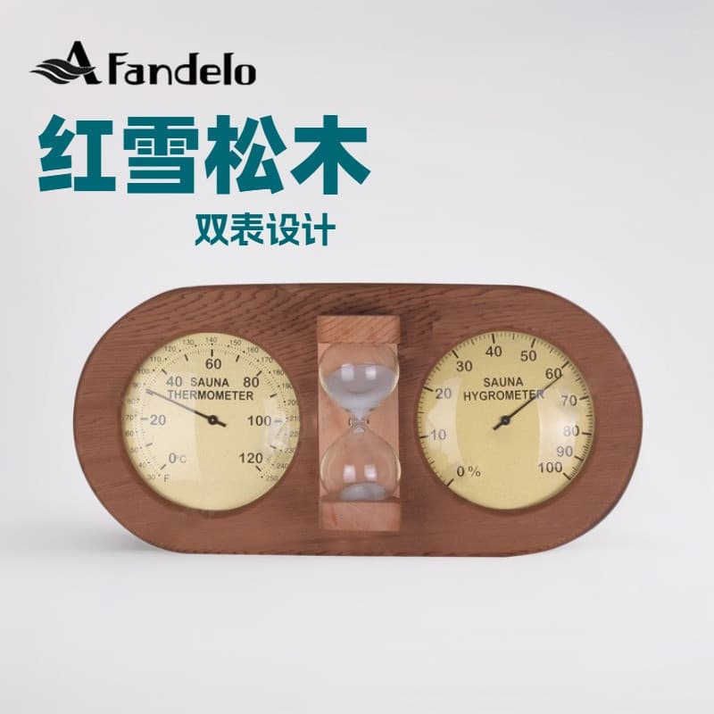 Highly Recommended! Thermometer Hygrometer Red Cedar Ellipse White/Gold Dual Dial with Hourglass