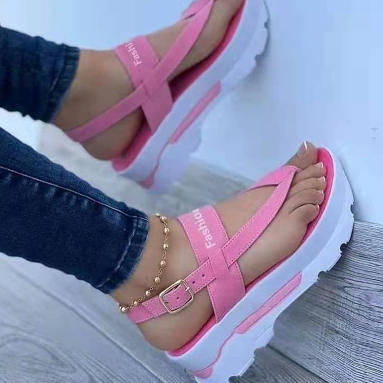 2025 summer European and American style large size thong buckle strap wedge sandals for women non-slip soft sole outer wear Roman style wholesale