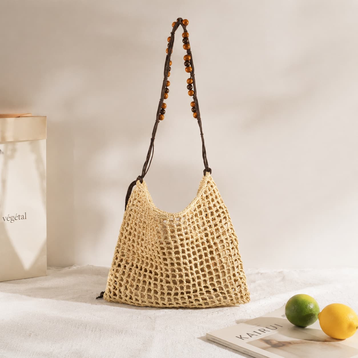 Premium PP Straw Handwoven Bag, Hollow Out Shoulder Straw Bag, Beach Vacation Tote Bag, Large Capacity