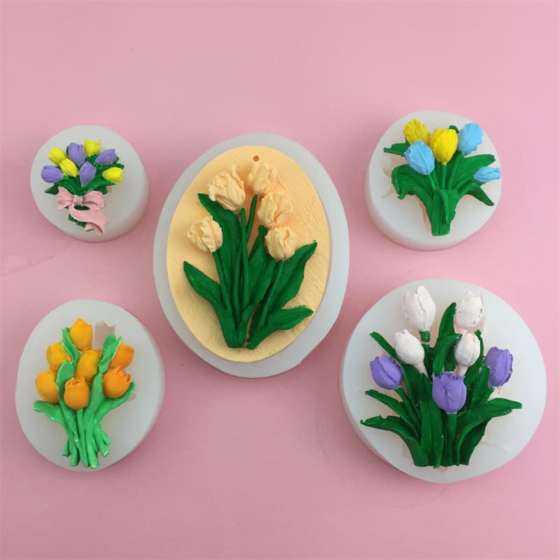 Silicone Mold Handmade Tulip Bouquet Flowers for Mother's Day Cake Decoration DIY Baking Tool Irregular Shape Unregistered Brand