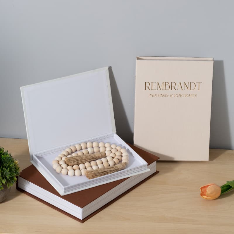 Linen Hot Stamp Magnetic Fake Book 3-Piece Set with Side Book Grain Storage Box, Cross-Border Decorative Fake Book Storage