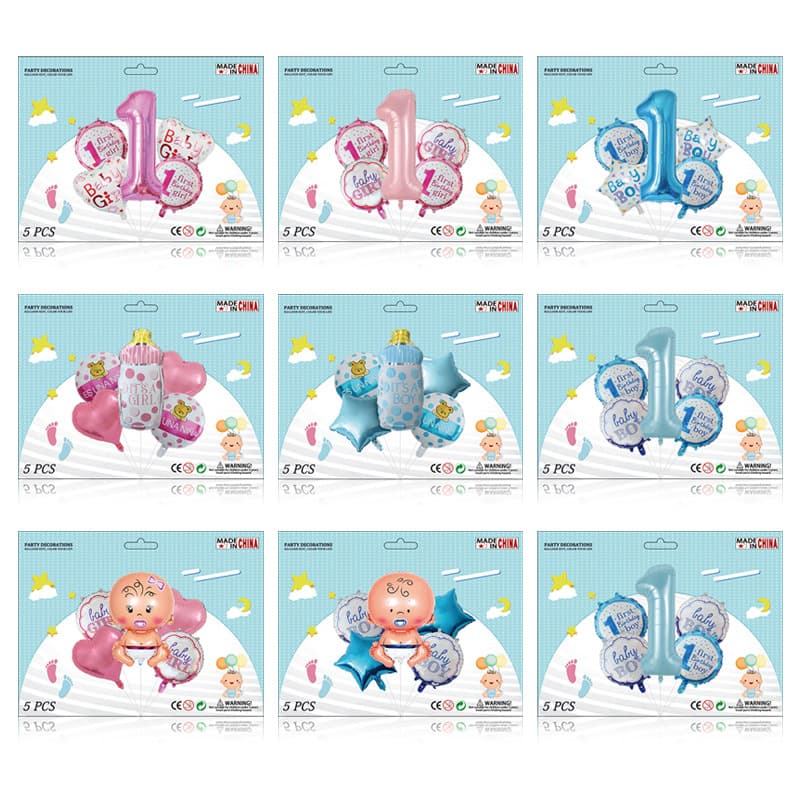 New Baby Bottle Footprint Series Single Card Aluminum Foil Balloon Five-Piece Set Birthday Party Scene Layout Full Moon Baby