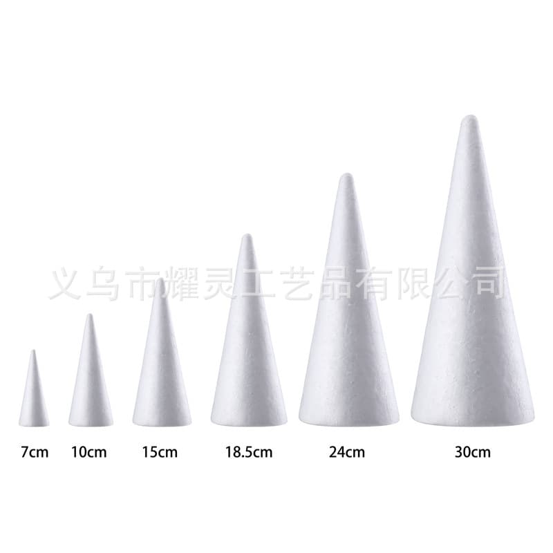 EPS manufacturer directly supplies polystyrene foam cone blanks for Christmas DIY decoration and painting.