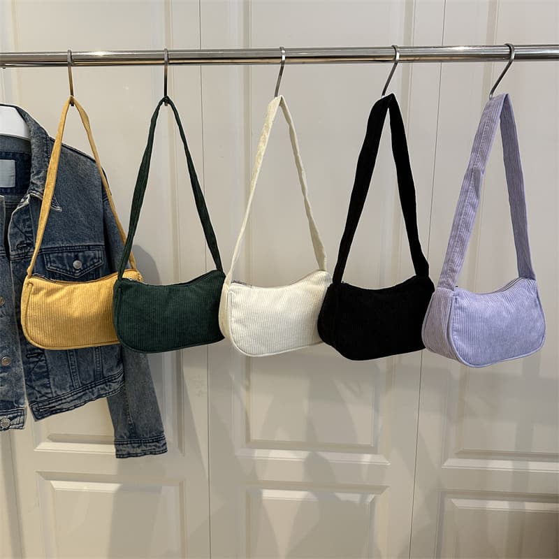 Fashionable commuting small square bag for women, super popular corduroy solid color shoulder bag, retro versatile casual armpit bag