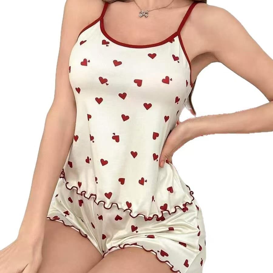Moshang hot selling pajamas love suit large size suspender shorts casual wear printed home clothing Russia