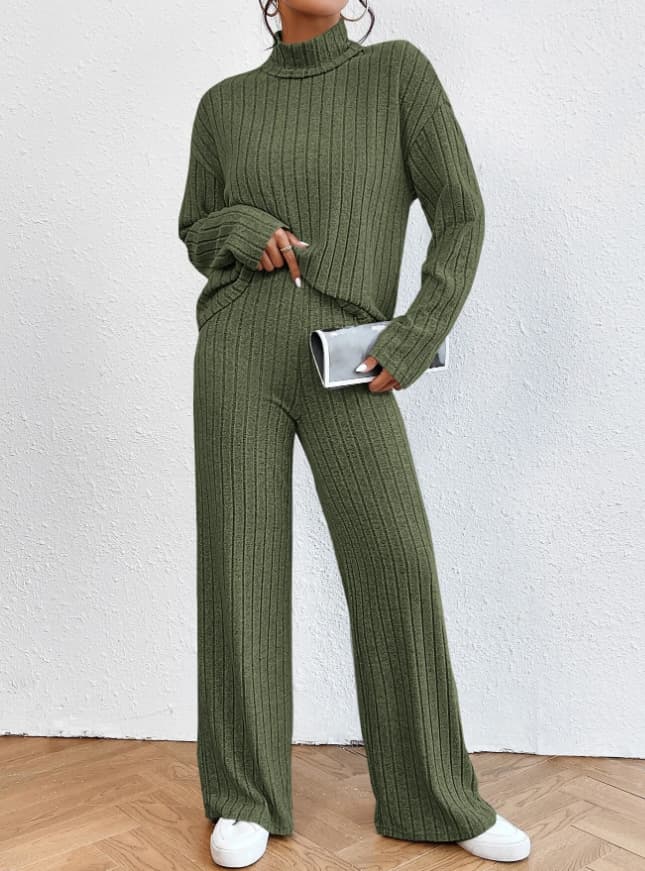Cross-border Europe and America 2025 Fall/Winter Casual High-Neck Knitted Long-Sleeve Set Women's Export Sweatshirt Loose Pants Two-Piece Set
