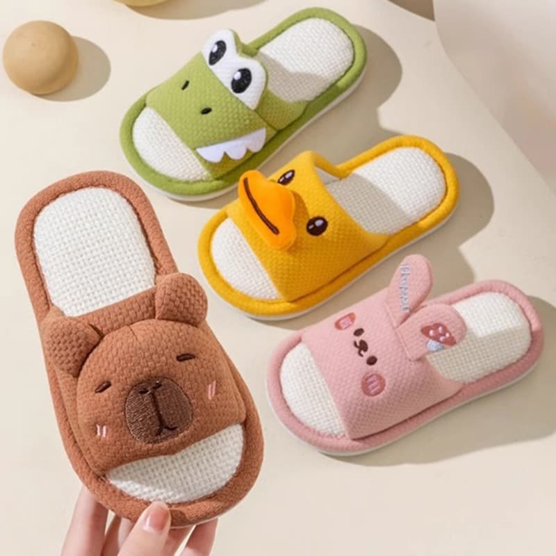 Children's Linen Slippers, Four Seasons, Cartoon Animal, Boys and Girls, Indoor Non-Slip, Summer Slippers for Kids