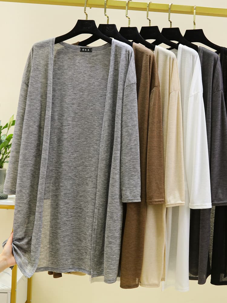 Spring/Summer Mid-Length Tencel Cardigan for Women, Lightweight Shawl Sun Protection Jacket, Loose Fit Casual Long Sleeve Coat