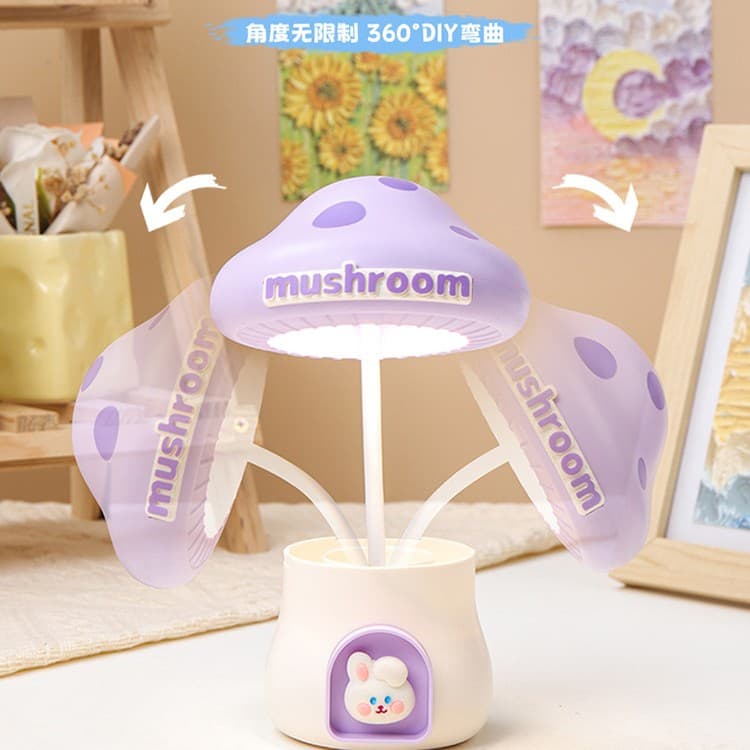 New Cute Mushroom Pencil Sharpener Pen Holder Table Lamp, USB Charging Student Dormitory Bedroom Office Desk Night Light