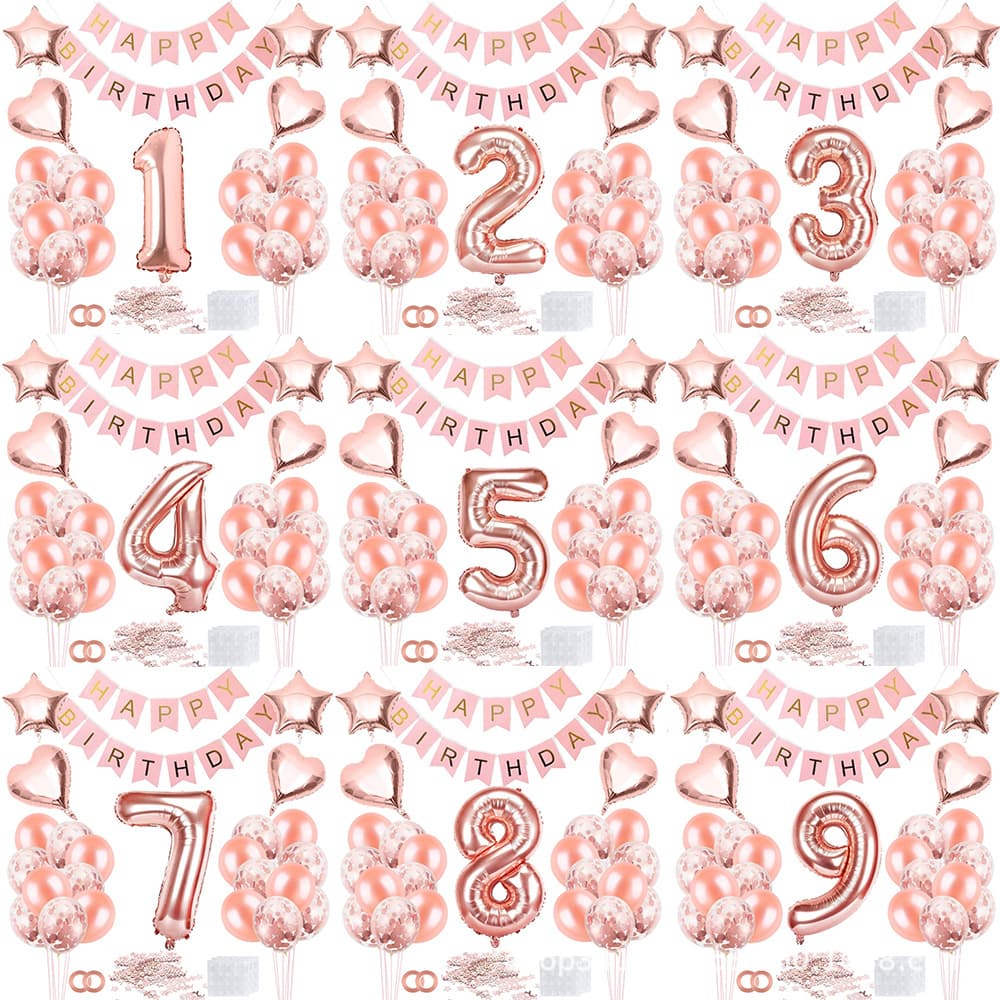 Rose Gold Balloon Decoration 1-9 Years Old Birthday Party Balloon Background Decor Rose Gold Number Birthday Set