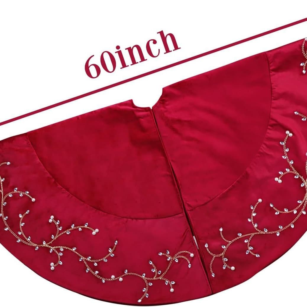 Light luxury red velvet Christmas tree skirt and gold rose sequin embroidered tree wrap, cross-border hot style