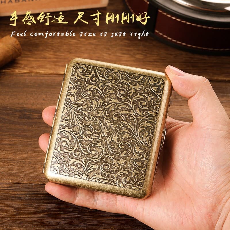 Vintage Bronze Cigarette Case 20-Pack Portable Stainless Steel Cigarette Case Thickened Metal Cigarette Case Men's Personality Cigarette Case